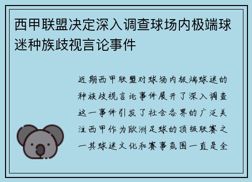 西甲联盟决定深入调查球场内极端球迷种族歧视言论事件
